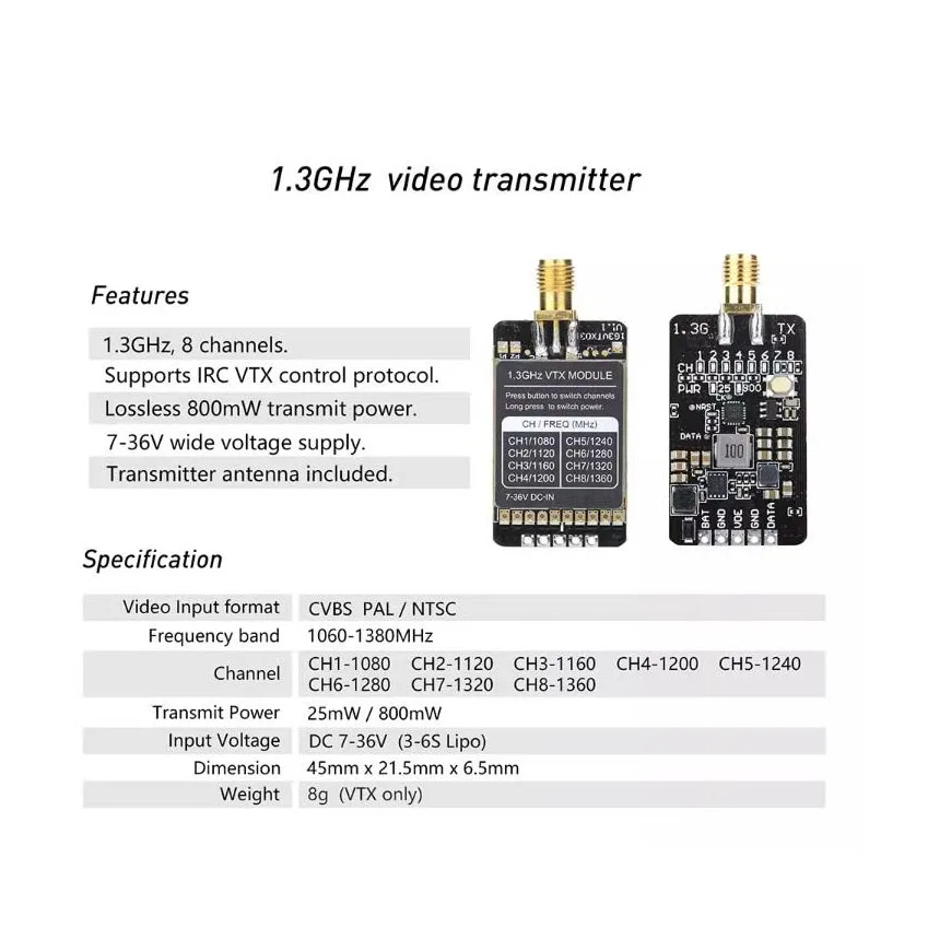 1.2G 1.3G 800mW VTX VRX 오디오 비디 - Drone Receiver 리뷰 및 가격